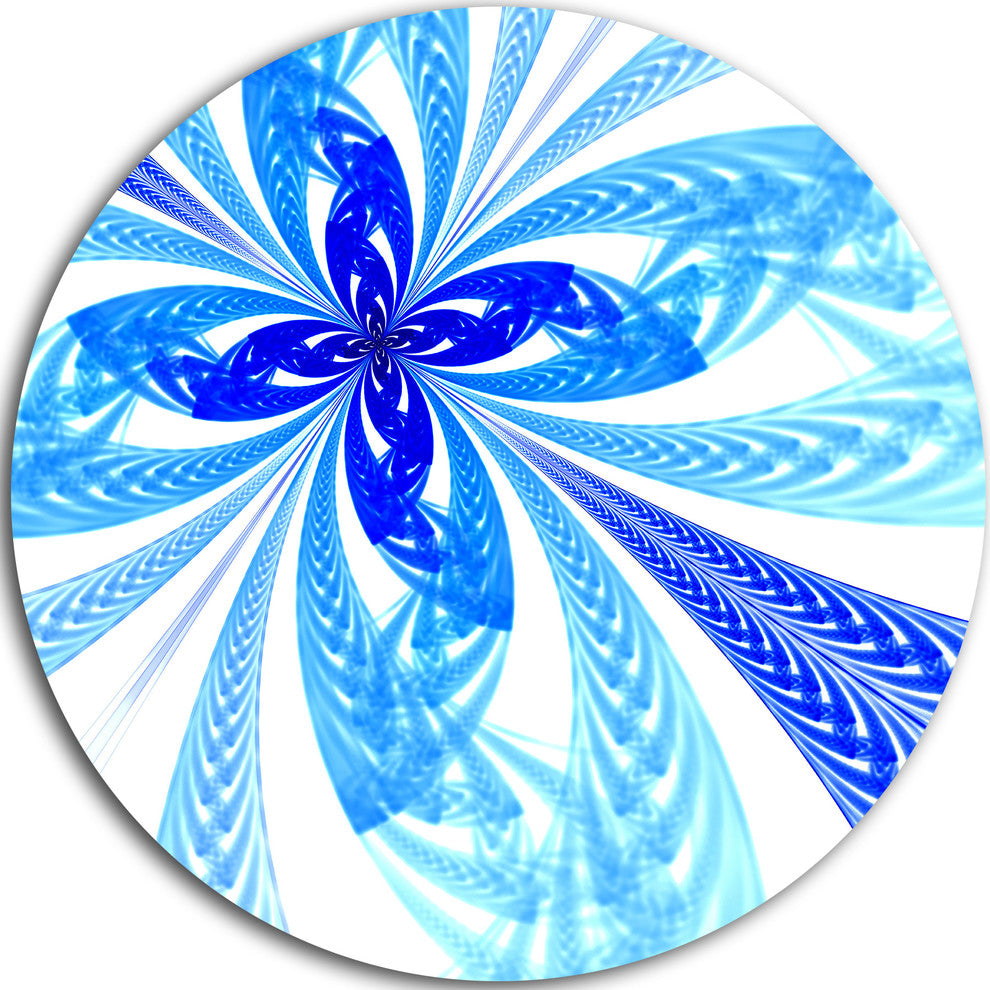 Blue Long Petal Fractal Flower, Floral Large Disc Metal Wall Art, 23"