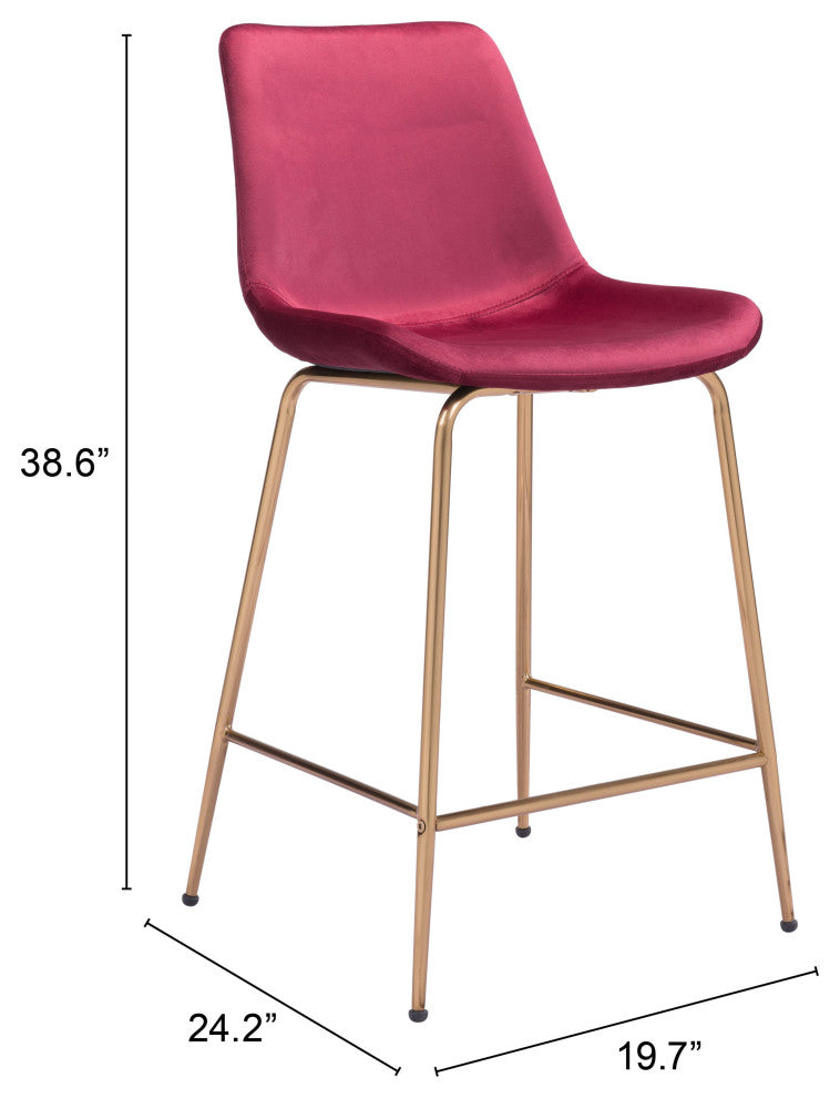 Counter Stool Chair, Steel Metal, Fabric, Red, Gold, Bar Kitchen Cafe Bistro