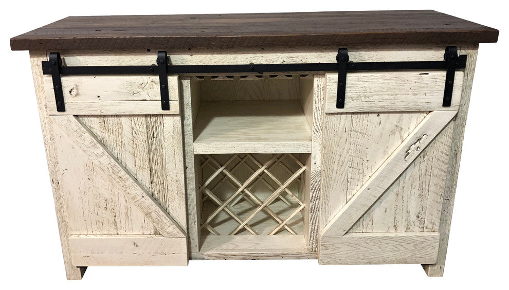Reclaimed Wood Barn Door Server, Oak Wood, White Paint