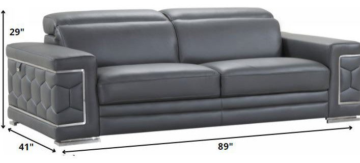 114" Sturdy Dark Gray Leather Sofa Set