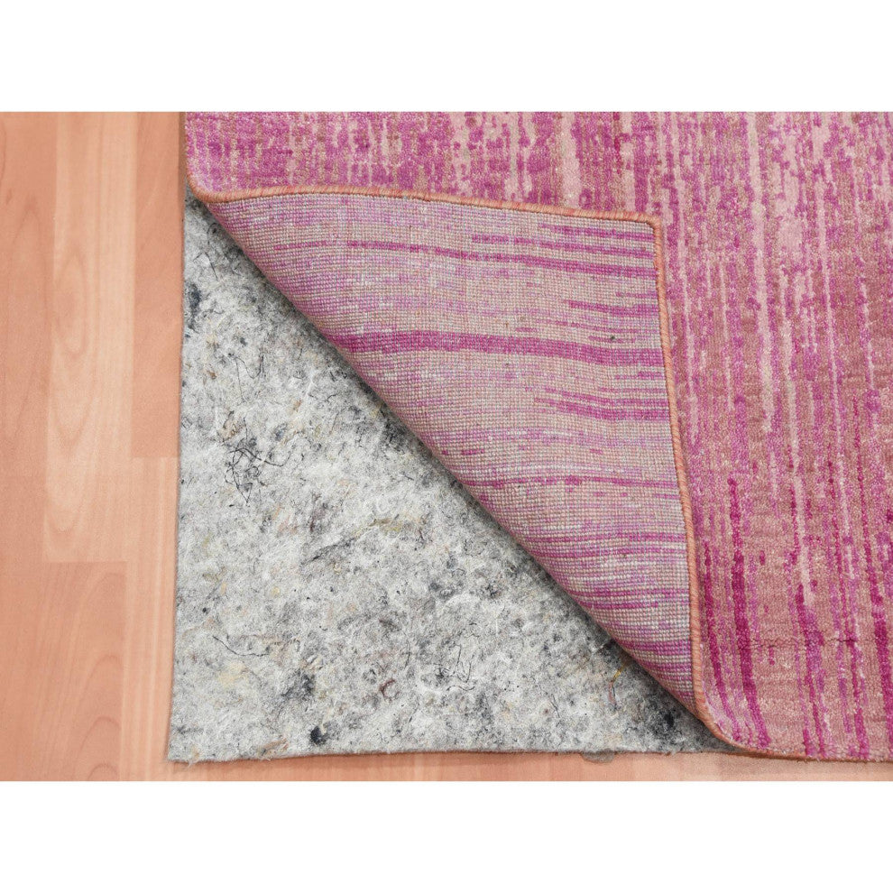 Pink Hand Knotted Vertical Ombre Design Natural Wool Runner Rug, 2'6"x6'5"