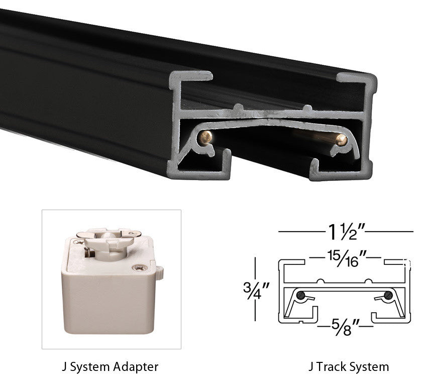 WAC Lighting J Track 6' Single Circuit 120V with 2 Endcaps in Black