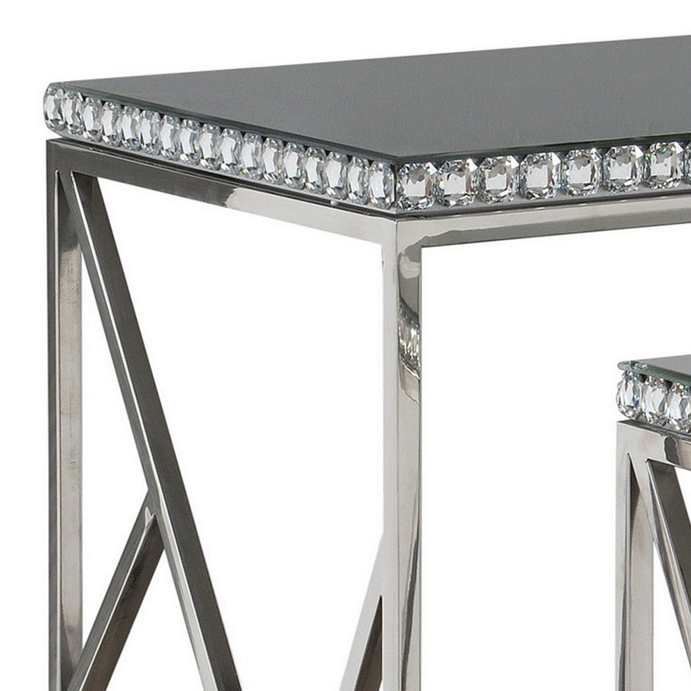 Benzara BM282031 Modern Nesting Side Tables, Glass, Metal, 2-Piece Set, Gray