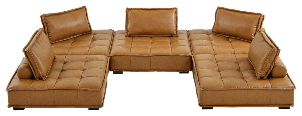 Saunter Tufted Vegan Leather Vegan Leather 5-Piece Sectional Sofa Tan