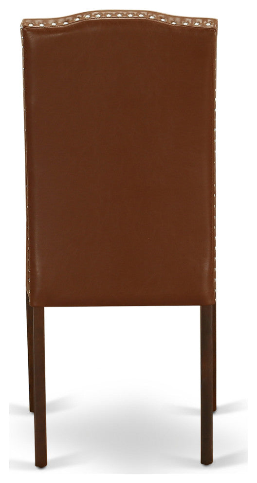 5Pc Square 36" Table, Four Parson Chair, Mahogany Leg, Brown Flaux Leather