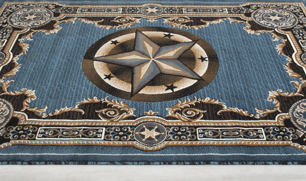 Allstar Western Area Rug Texas Star design, Blue, 5x7