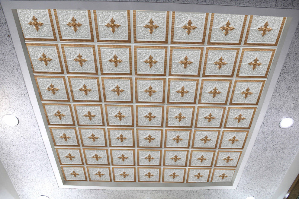 Pearl White Gold 3D Ceiling Panels, 2'x2', 100 Sq Ft, Pack of 25