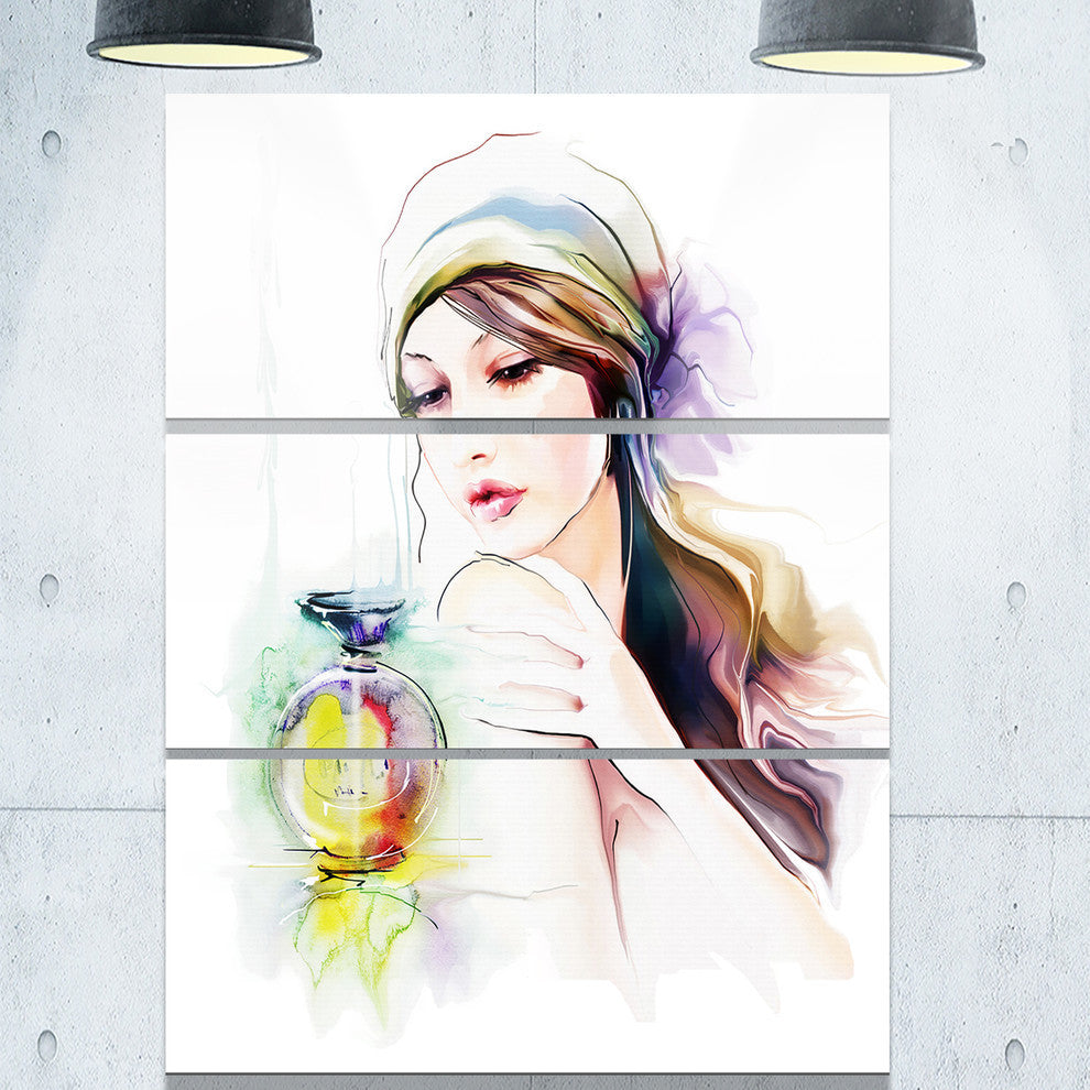 "Woman With Perfume Bottle" Portrait Metal Wall Art, 3 Panels, 28"x36"