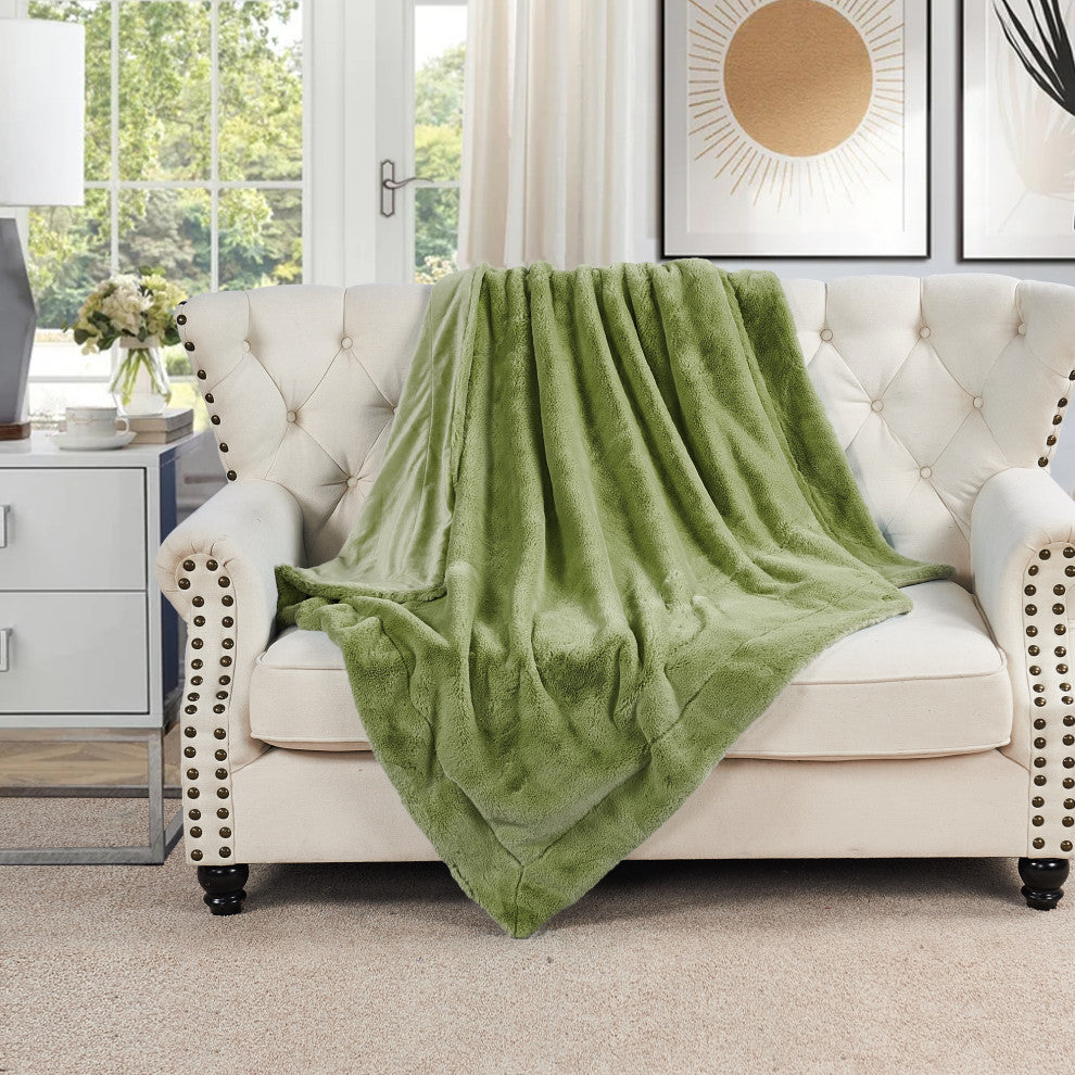 Fox Faux Fur Throw Blanket, Green Moss, 50''x60''