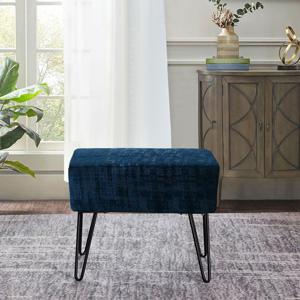 Textured Velvet Ottoman, Majolica Blue