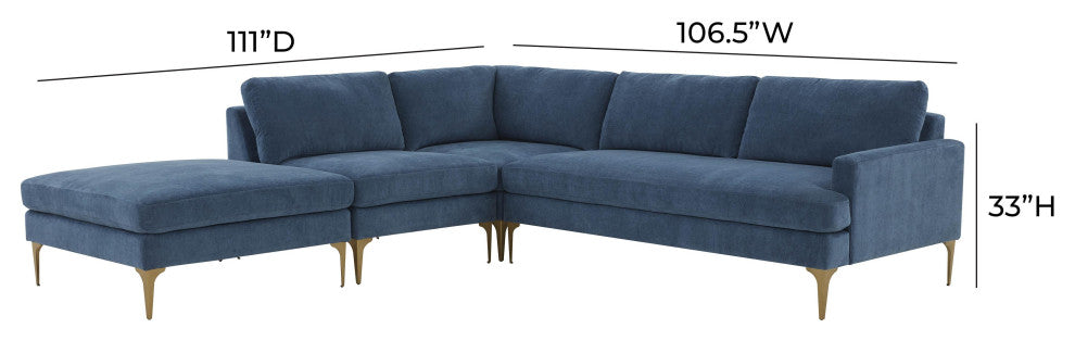 Serena Blue Velvet Large Left Arm Facing Chaise Sectional
