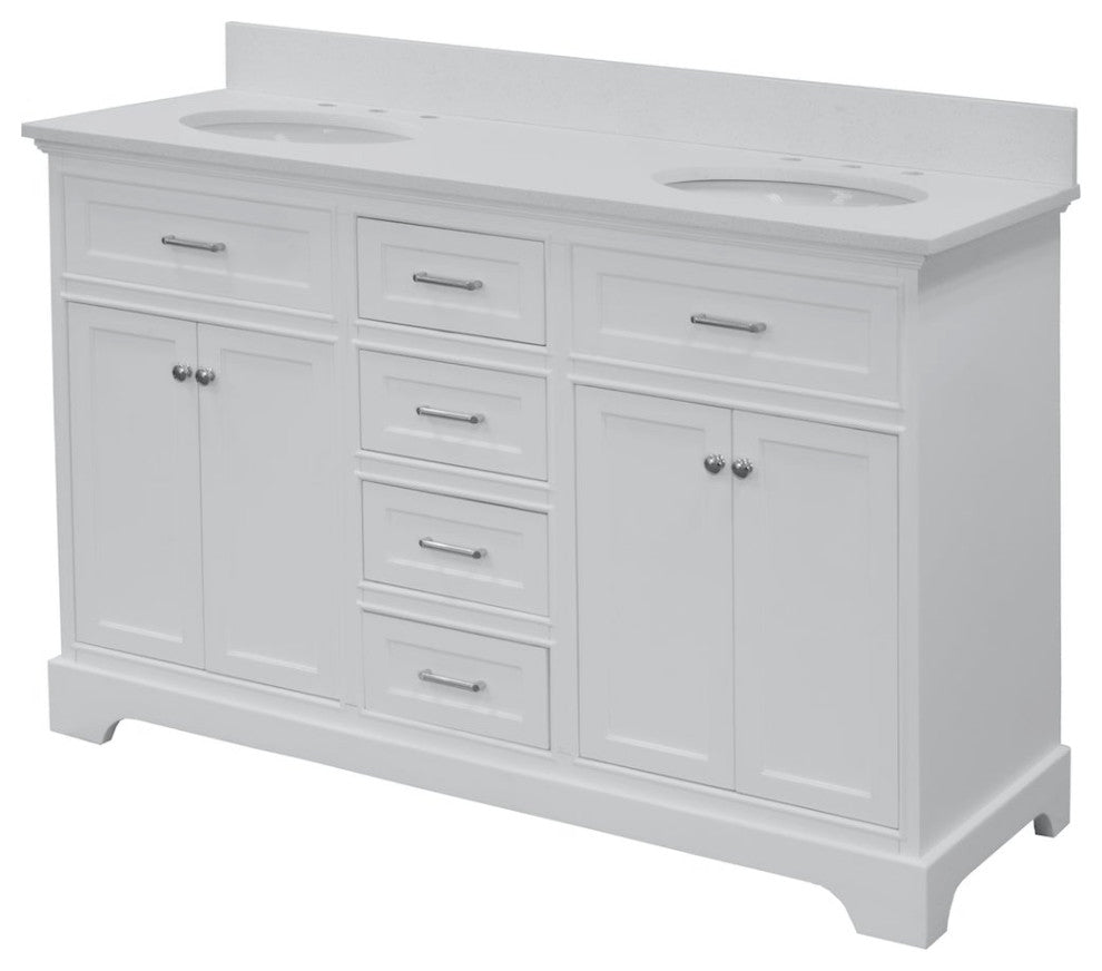 Aria 60" Bathroom Vanity, White, Quartz, Double Vanity