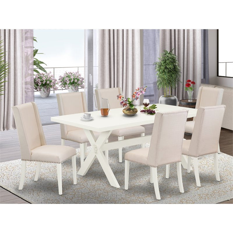 X027Fl201-7, 7-Piece Set, 6 Chairs and Small Table Hardwood