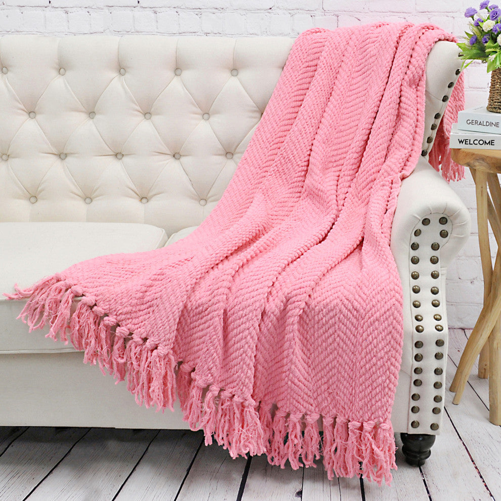 Tweed Knitted Throw Blanket, Strawberry Ice, 60"x80"