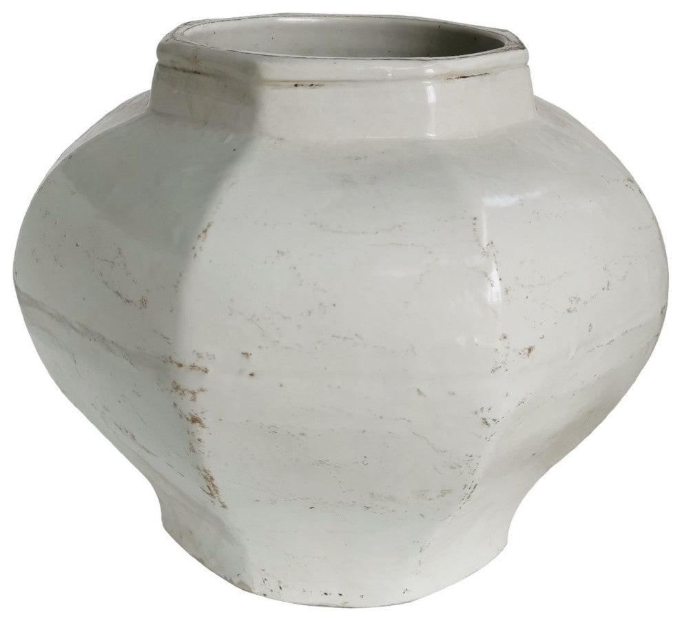 White Crackle Octagonal Jar