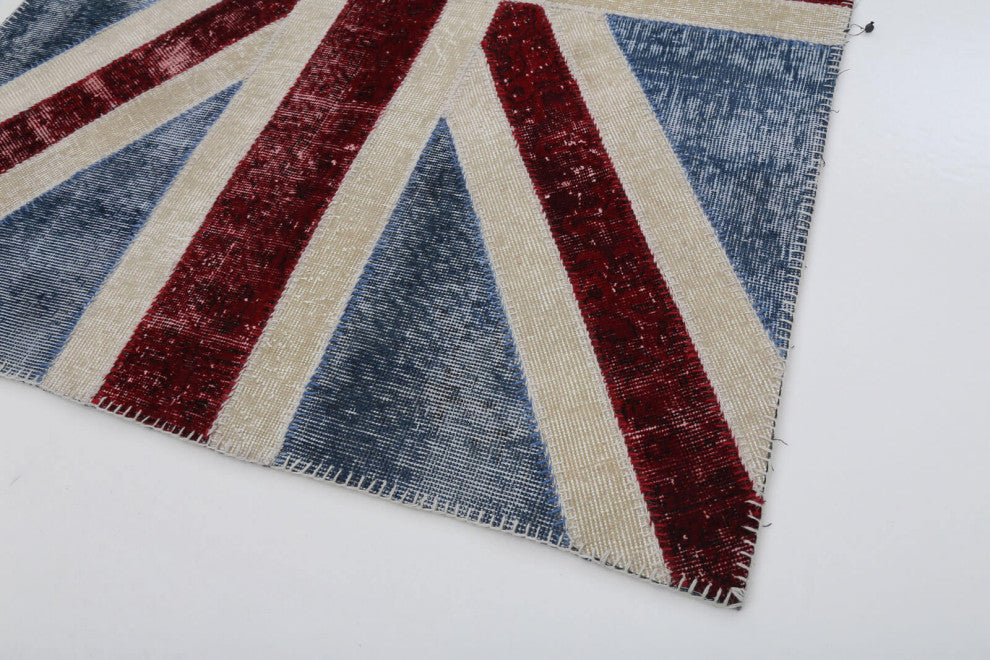 Rug N Carpet - Hand-knotted Anatolian 4' 0'' x 5' 11'' Flag Patchwork Rug