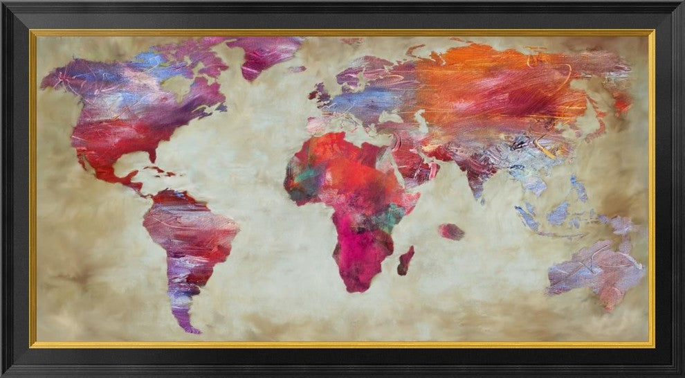 "World in colors" Framed Canvas Giclee by Joannoo, 40x22"