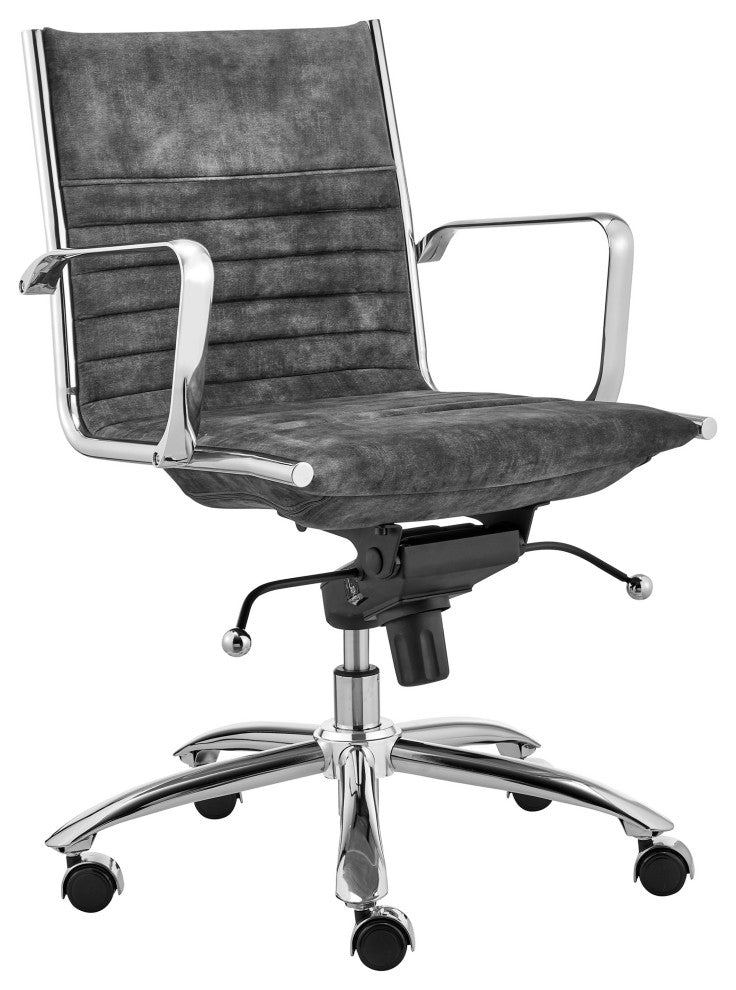 Dirk Low Back Office Chair, Gray Velvet With Chromed Steel Base