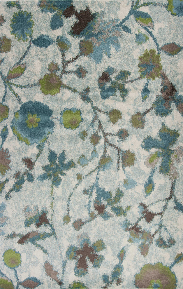 HomeRoots 10'x13' Teal Blue Machine Woven Floral Indoor Area Rug
