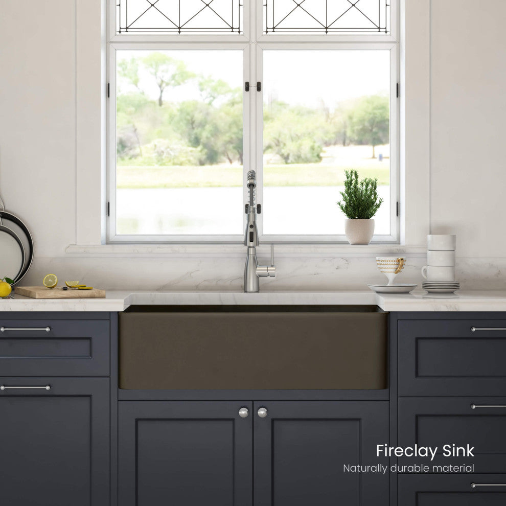 Pure 36" Fireclay Kitchen Farmhouse Apron Front Single Bowl Sink, Matte Black
