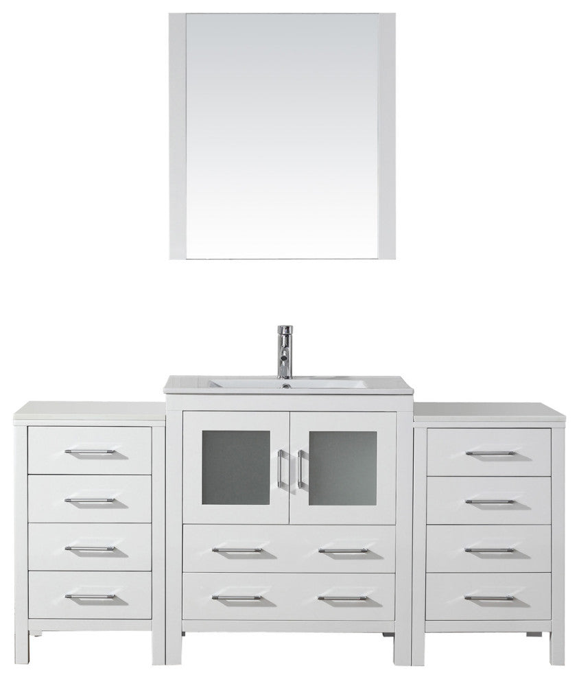 Dior 66" Single Bathroom Vanity, White, White Ceramic, Brushed Nickel Faucet