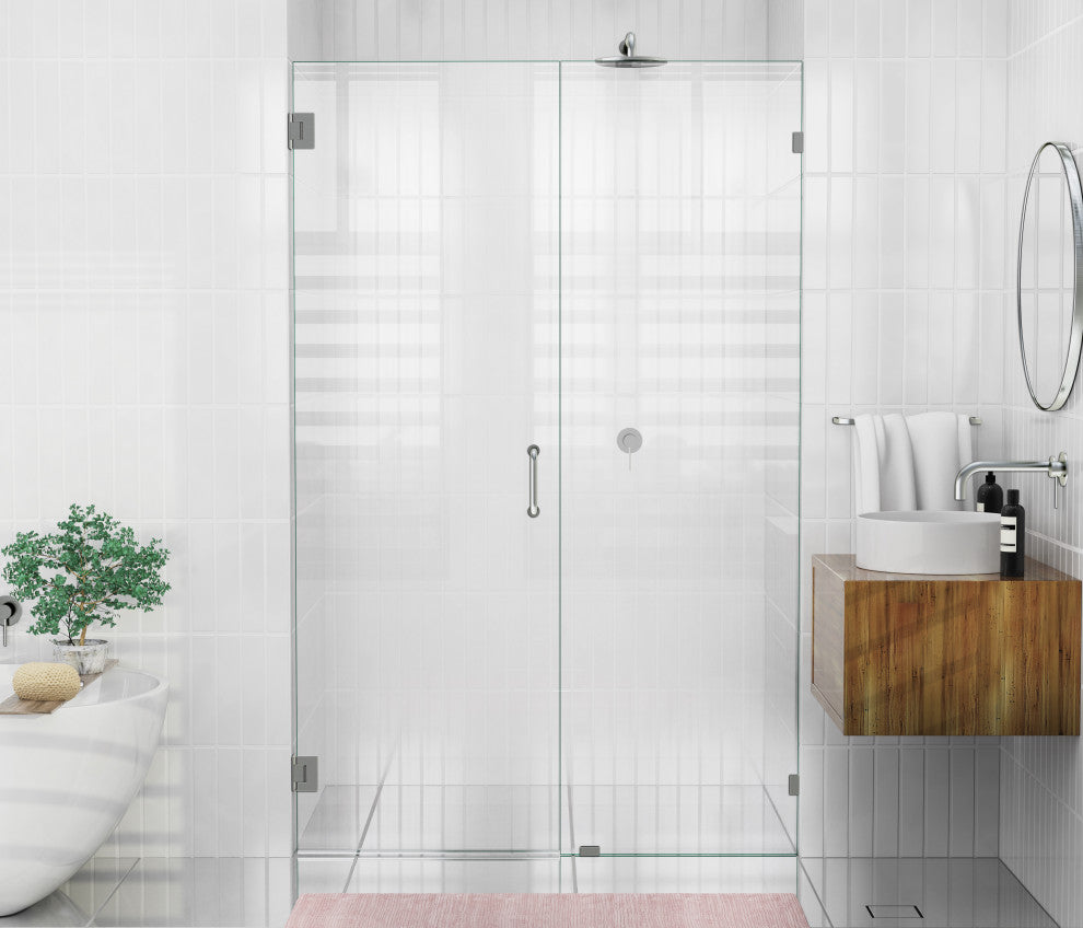 78"x52" Frameless Hinged Shower Door, Wall Hinge Door Style, Brushed Nickel