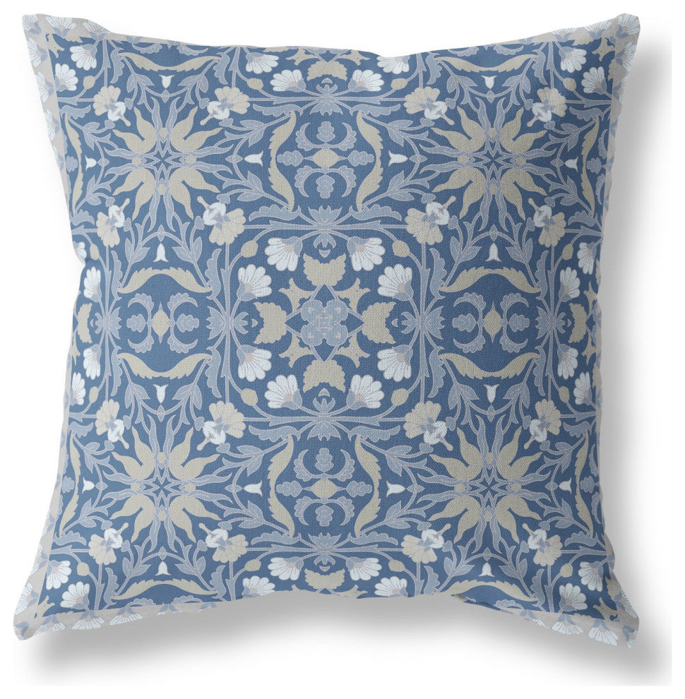 28 Blue Gray Paisley Indoor Outdoor Throw Pillow