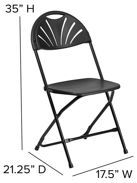 2 Pack HERCULES Series 650 lb. Capacity Plastic Fan Back Folding Chair, Black