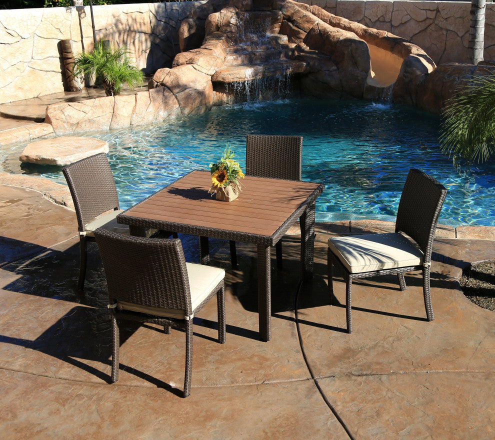 South Beach 5 Piece Dining Set Outdoor Patio Furniture Wicker Resin Rattan