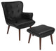 Bayton Upholstered Wingback Chair With Ottoman In Black Leather