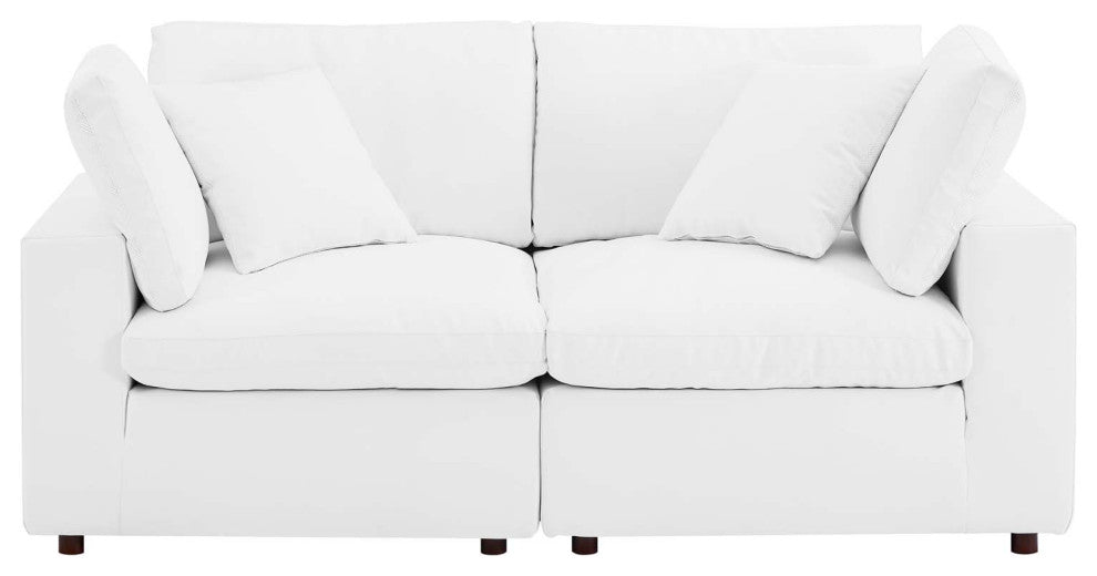 Commix Down Filled Overstuffed Vegan Leather Loveseat - White