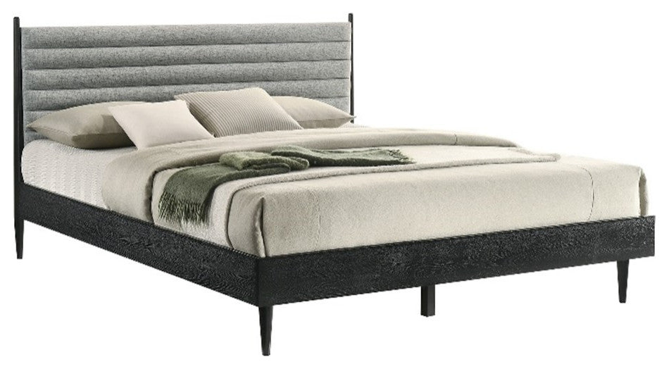 Armen Living Artemio King Platform Wood Bed Frame with Slim Track Arms in Black