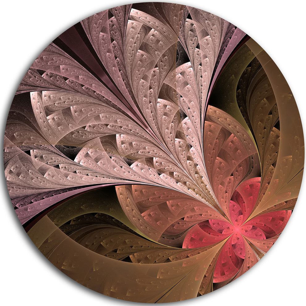 Beautiful Fractal Flower In Beige, Floral Round Metal Wall Art, 23"