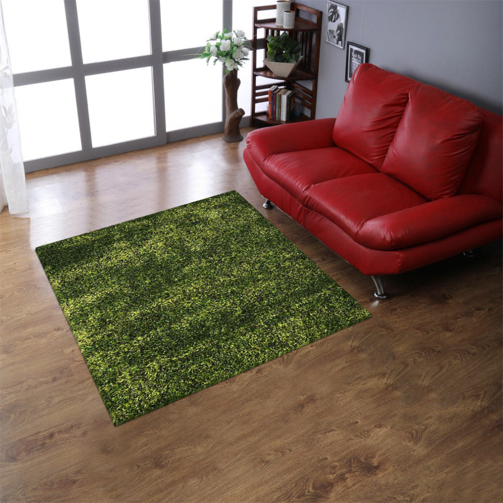 Hand Tufted Shag Polyester Area Rug Solid Green, [Square] 6'x6'