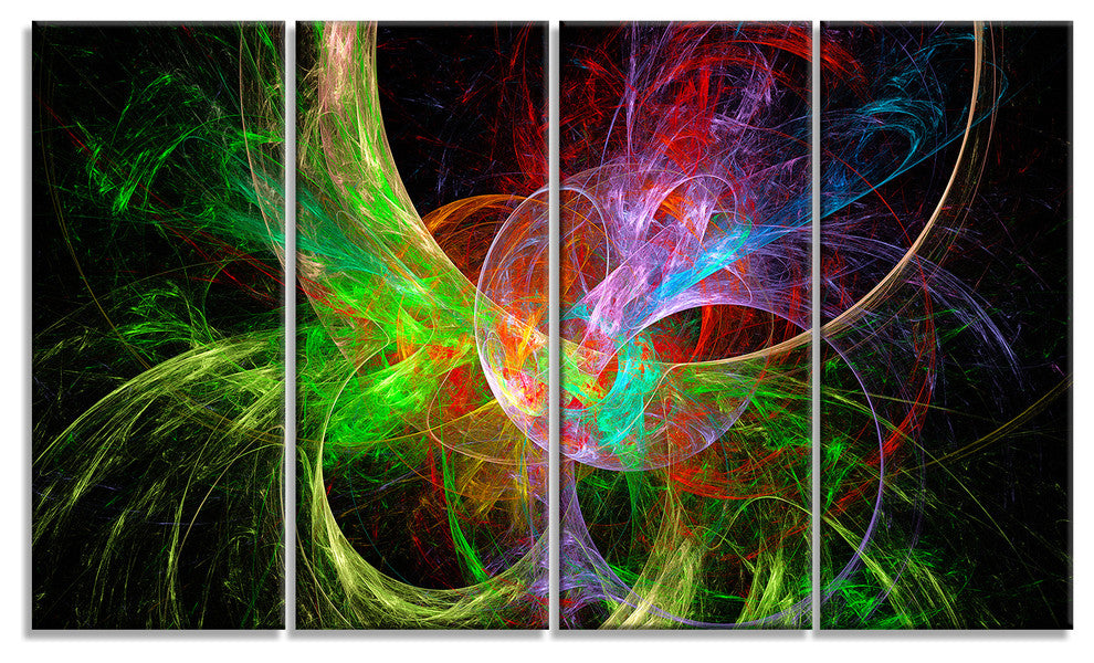 Multi Color Fractal Abstract Design, Abstract Canvas Print, 48"x28", 4 Panels