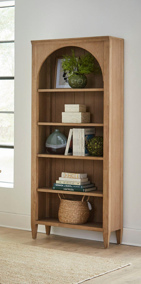 Modern Wood Open Bookcase, Shelving, Fully Assembled, Light Brown