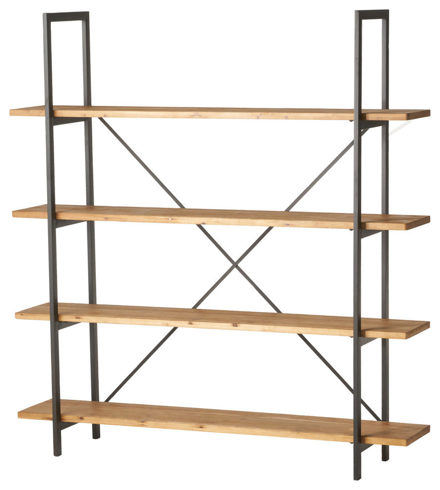 Elizabeth Industrial 4 Shelf Firwood Bookcase, Antique Natural, 17.00" Depth