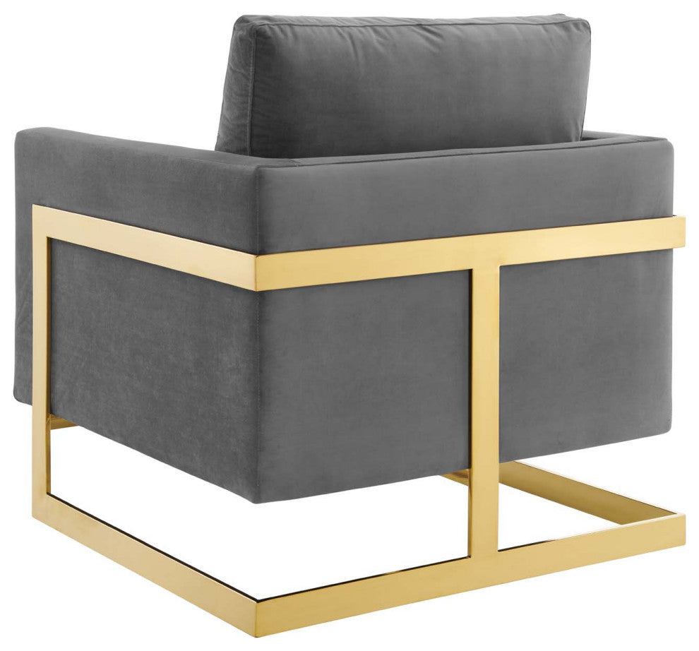Accent Chair, Velvet, Metal, Gold Gray, Modern, Living Lounge Hospitality