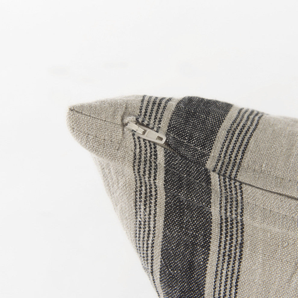 Beige and Black Striped Lumbar Pillow Cover