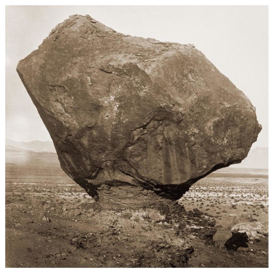"Perched Rock, Rocker Creek, Arizona, with sitting man, 1872" Paper Art, 18"x18"