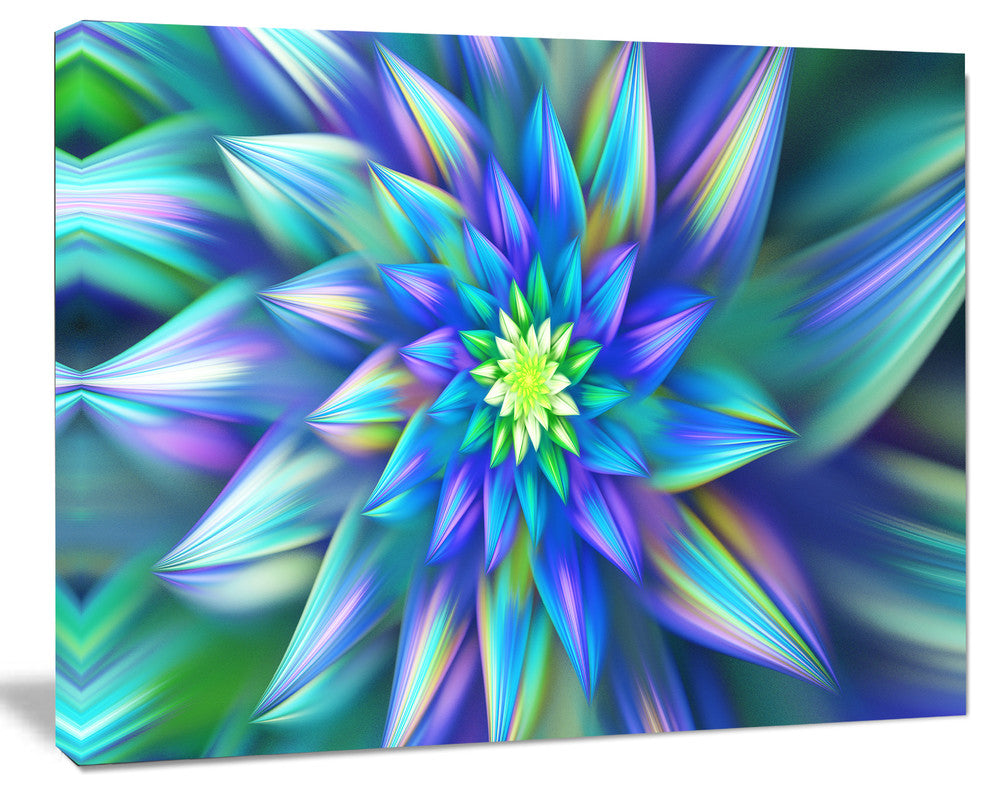 Huge Light Blue Fractal Flower, Large Floral Canvas Art Print, 60x40