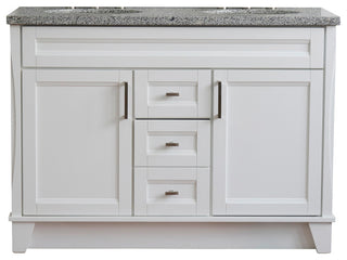 48" Double Sink Vanity, White Finish With Gray Granite And Oval Sink