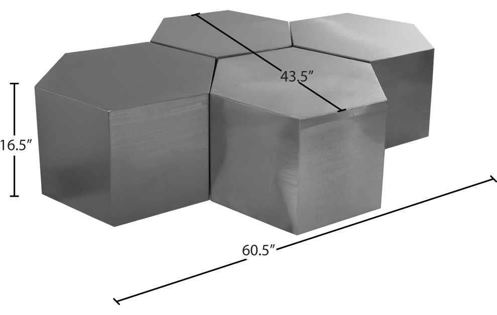 Hexagon Coffee Table, Brushed Chrome, 4 Piece