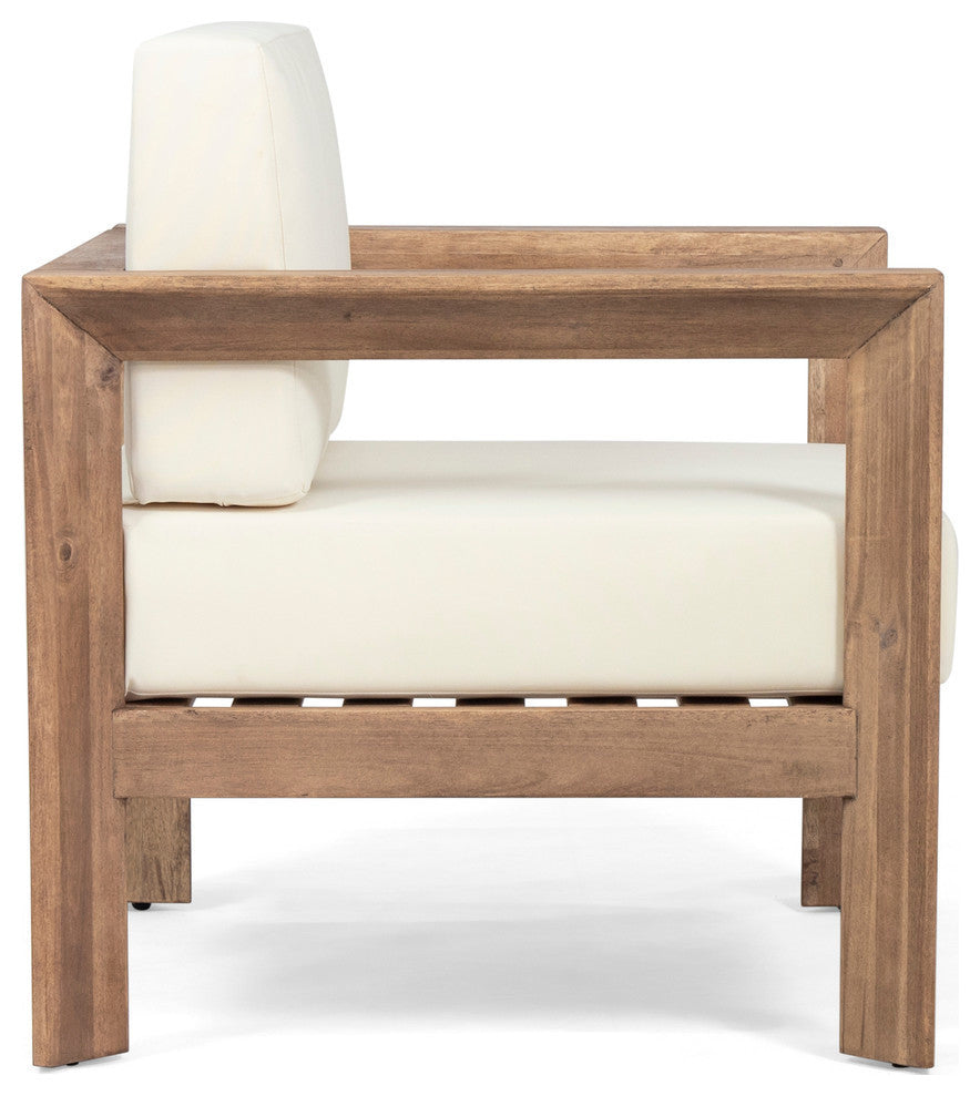 Lucia Outdoor Wooden Club Chairs With Cushions, Set of 2