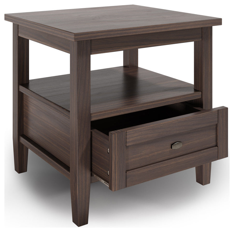 Warm Shaker Solid Wood 20" Rustic End Side Table, Warm Walnut Brown