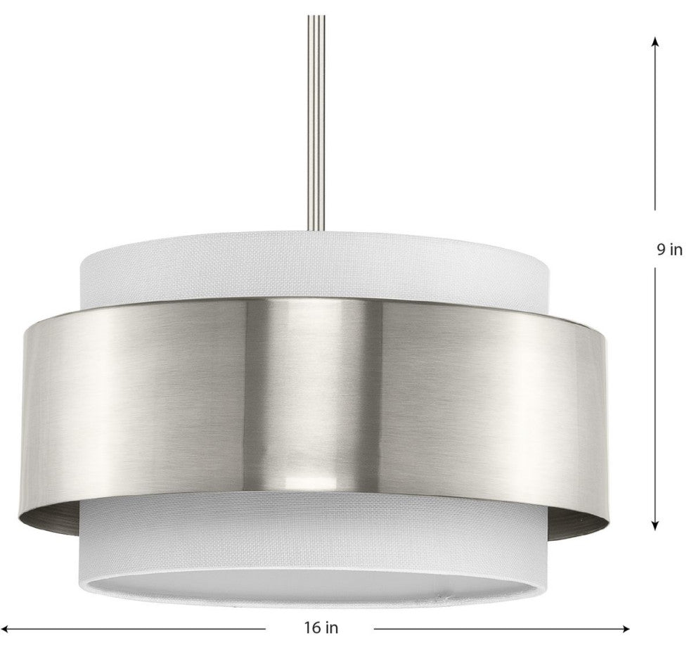 Silva Collection Three-Light Brushed Nickel White Linen Shade Pendant