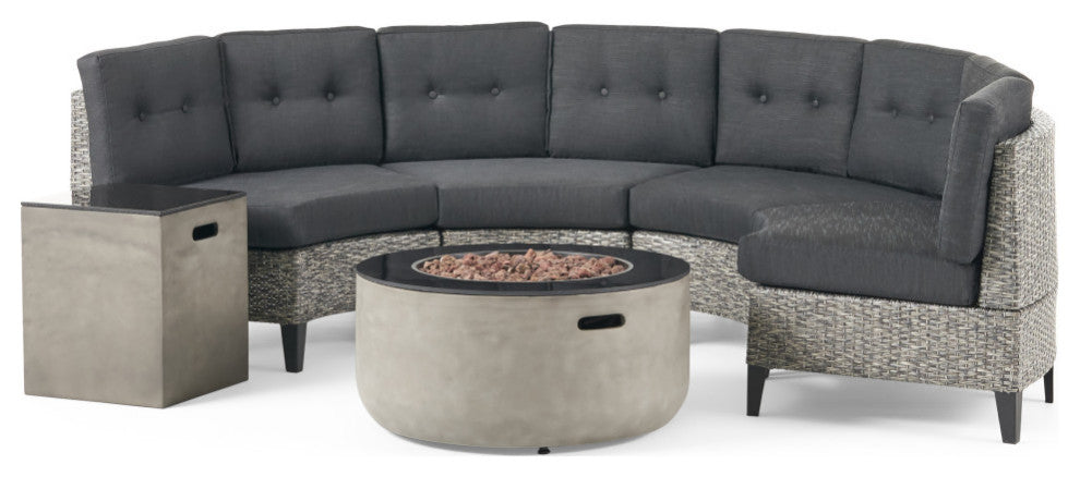 Erin Outdoor Round 4 Seater Wicker Sectional Set With Fire Pit