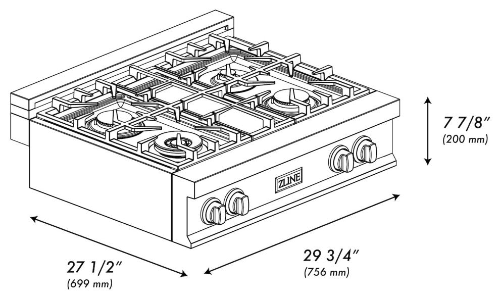 ZLINE 30" Porcelain Gas Stovetop, DuraSnow, RTS-BR-30
