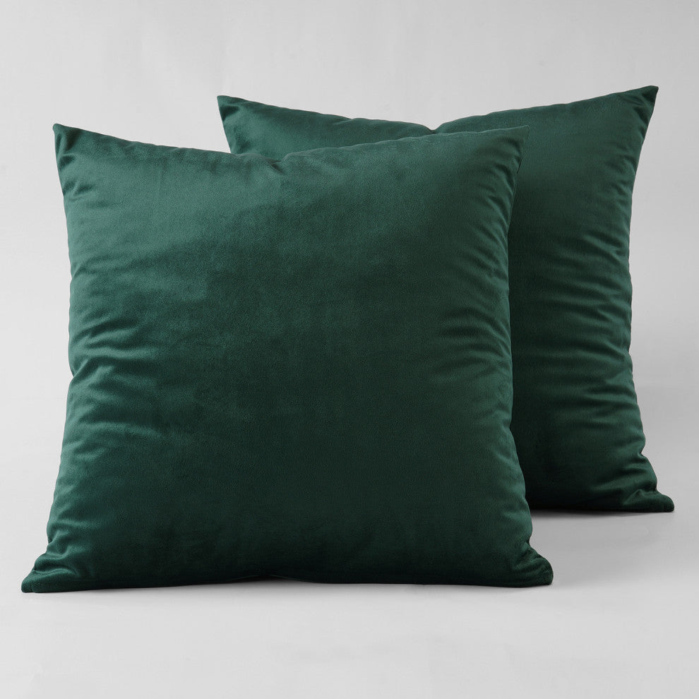 Heritage Plush Velvet Cushion Cover Pair, Forestry Green, 18w X 18l