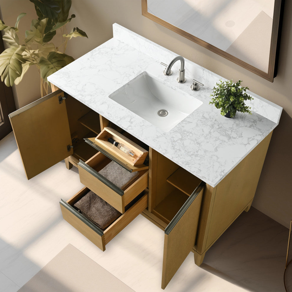 Vanity Art Bathroom Vanity With Sink, Natural Oak, 48" Single